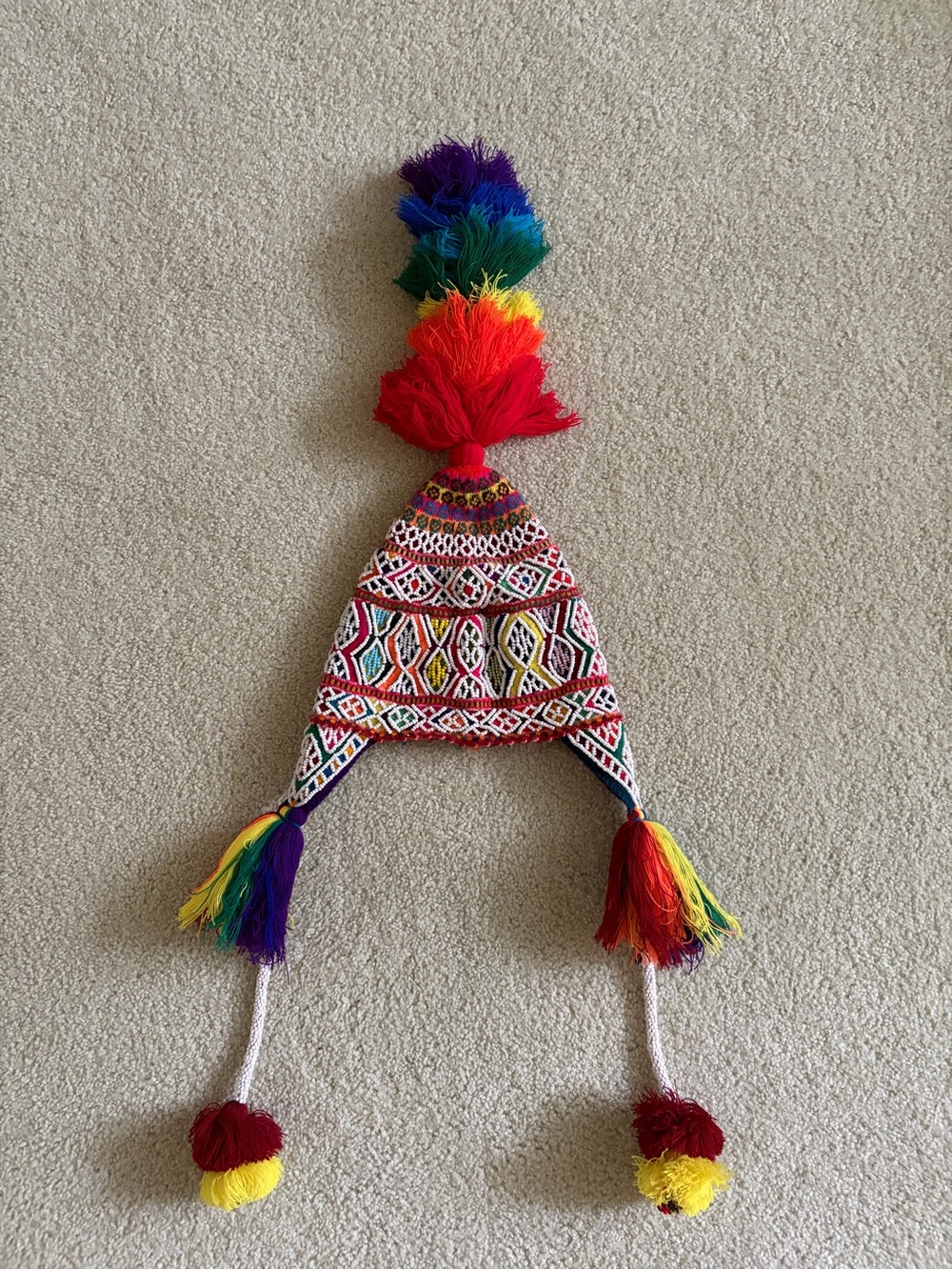 Authentic Colorful Peruvian  Pom Pom Knit Earflap Hat